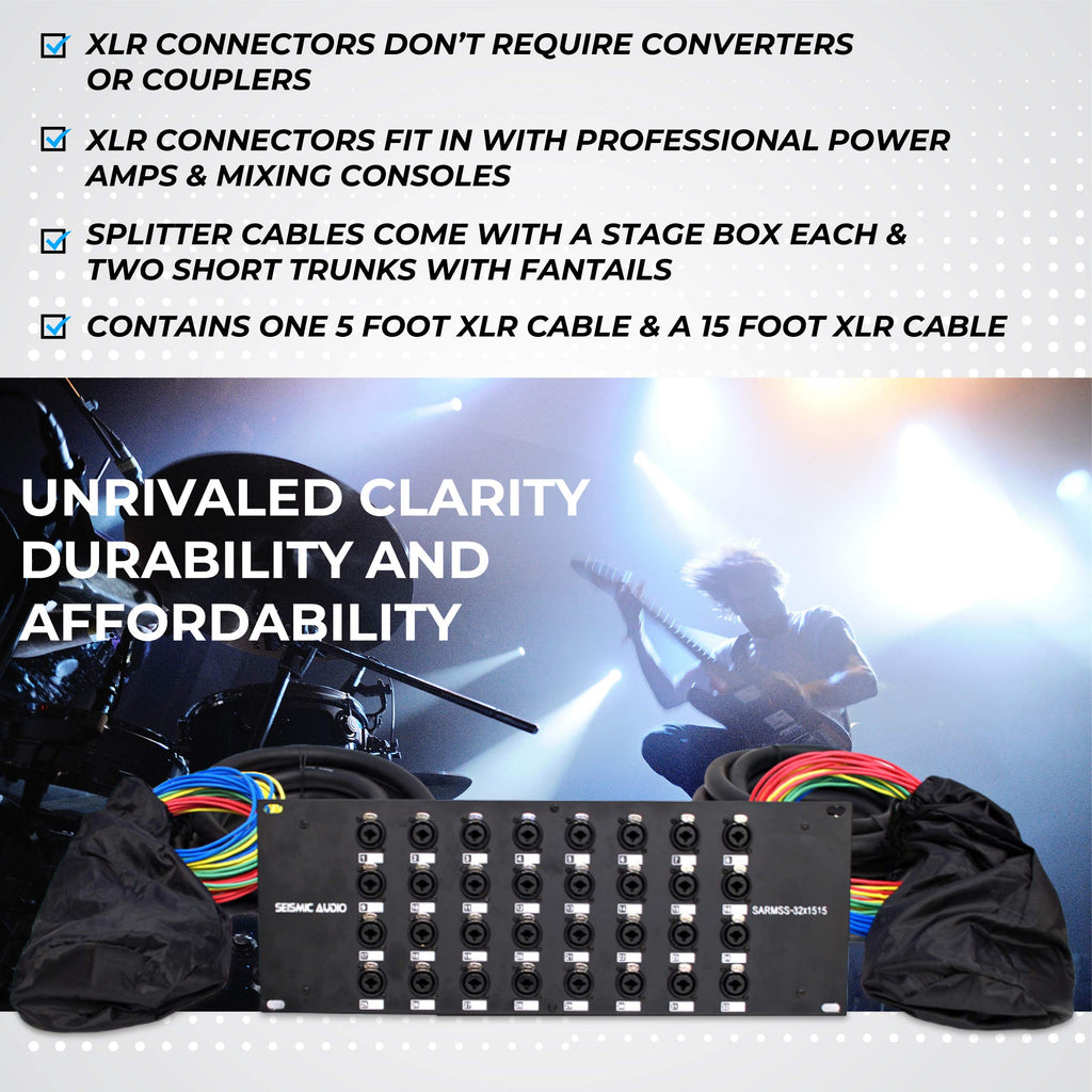 Seismic Audio SARMSS-16x515 Rack Mount 16 Channel XLR TRS Combo Splitter Snake Cable - 5' & 15' XLR trunks