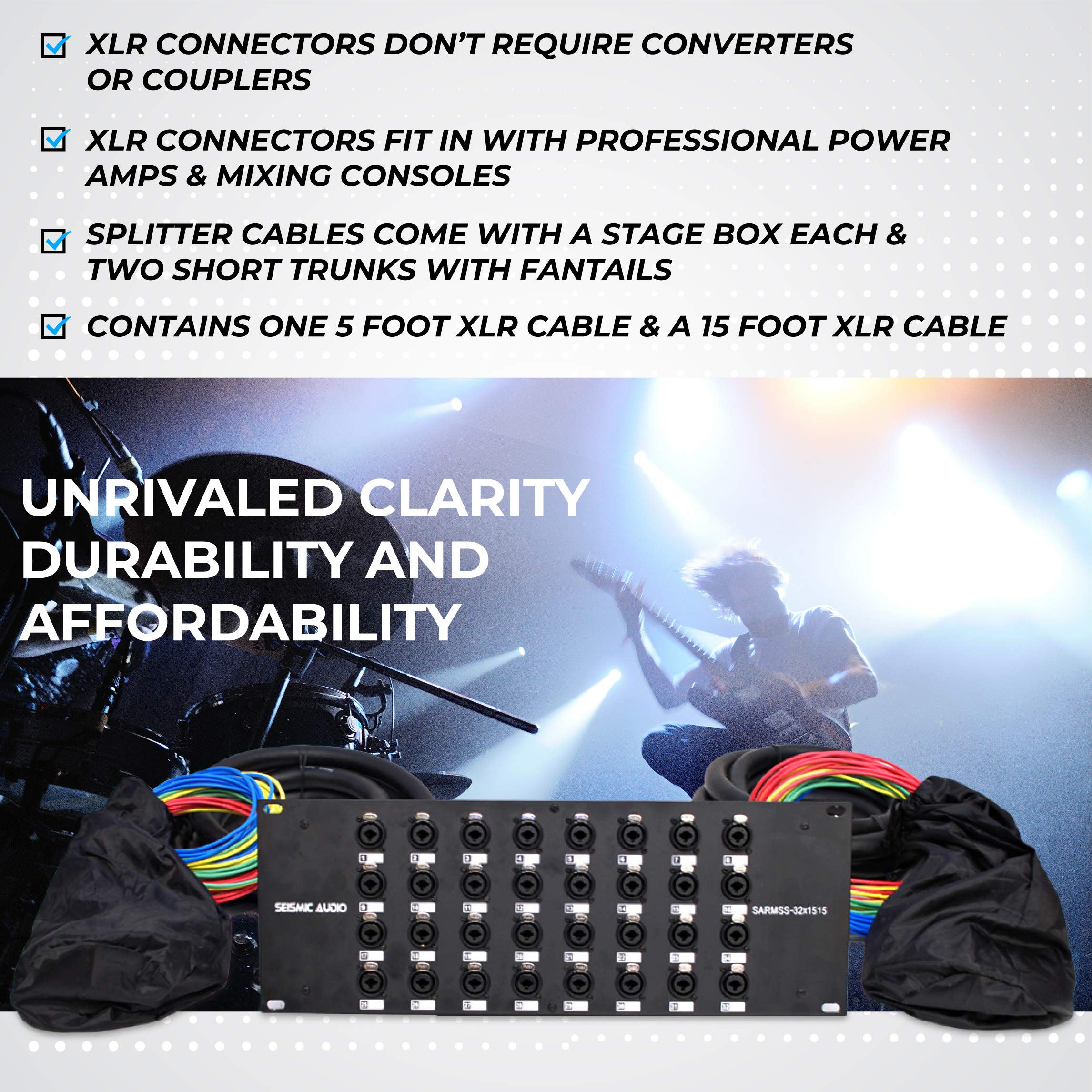 Seismic Audio SARMSS-16x515 Rack Mount 16 Channel XLR TRS Combo Splitter Snake Cable - 5' & 15' XLR trunks