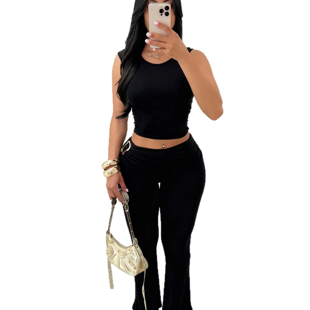 Womens Solid-Colored Sleeveless Top And Bodycon Hip-Hugging Pants Set
