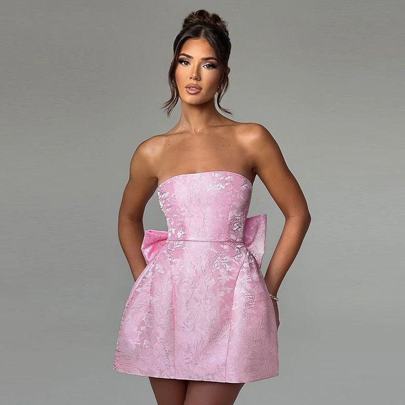 Women's Tube Top Dress With Big Bow Fashion Summer Sleeveless Pary Evenning Dresses