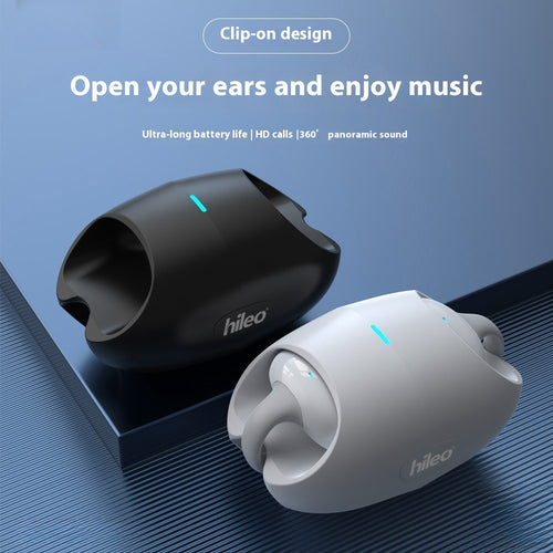 Clip-on true wireless Bluetooth headset, black and white earbuds with charging case