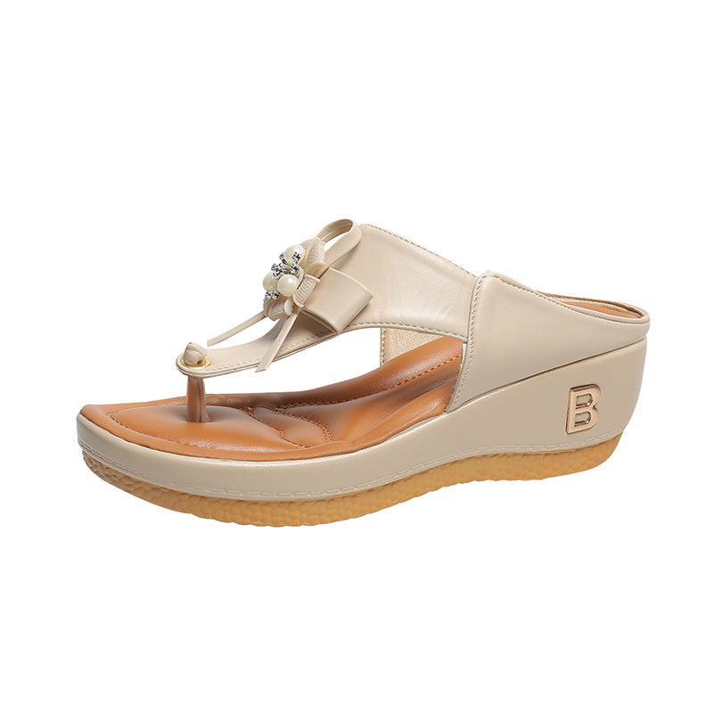 Women's Flower Wedge Heel Platform Flip Flops Plus Size Beach Slippers