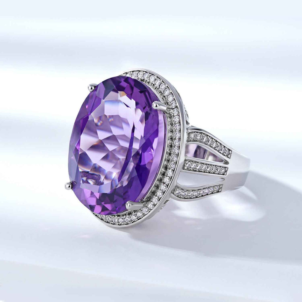 Natural Amethyst Ring Luxury Gem Jewelry Temperament S925 Silver