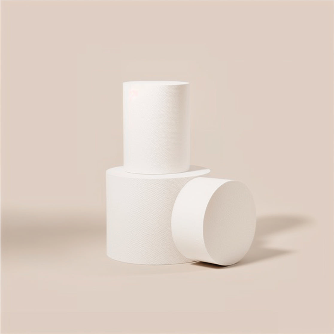 White cylindrical container with matching rounded lid piece